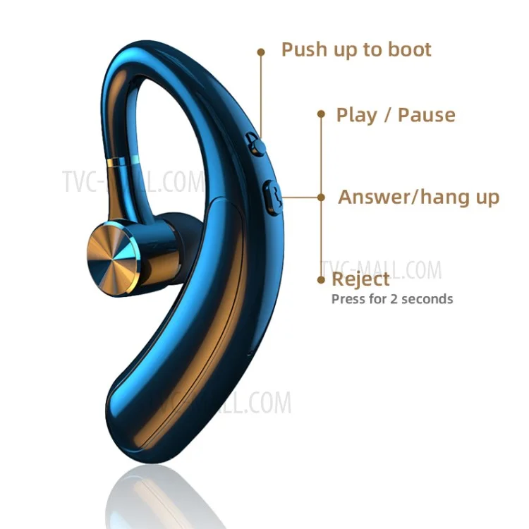 F18 180 Degrees Rotating Business Single Ear Wireless Bluetooth Earhook Headset Waterproof Music Calling Earphone - Dark Blue