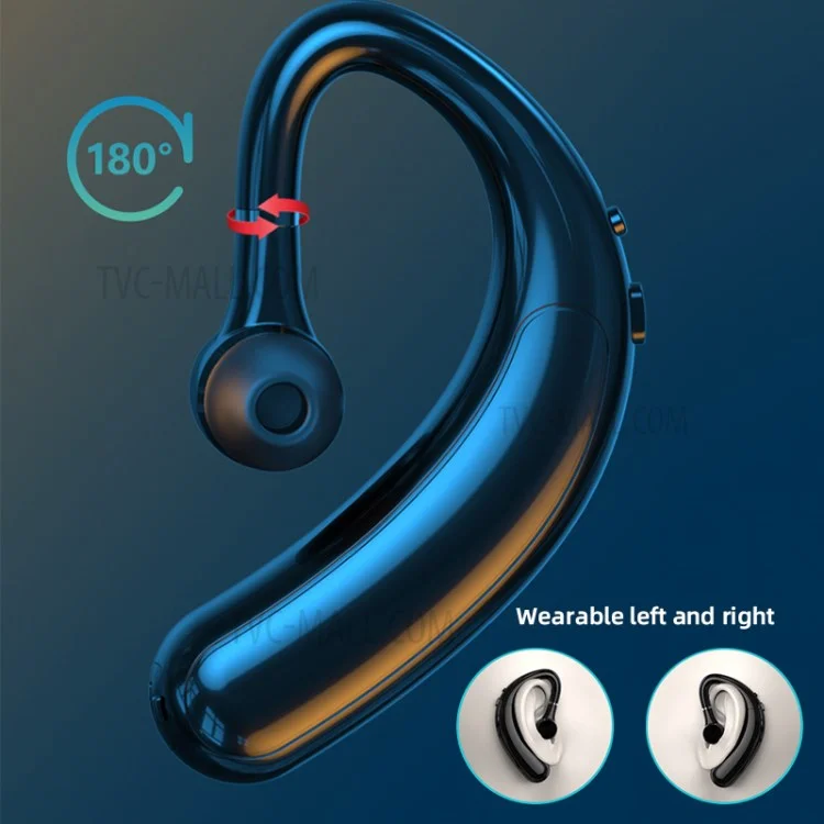 F18 180 Degrees Rotating Business Single Ear Wireless Bluetooth Earhook Headset Waterproof Music Calling Earphone - Dark Blue