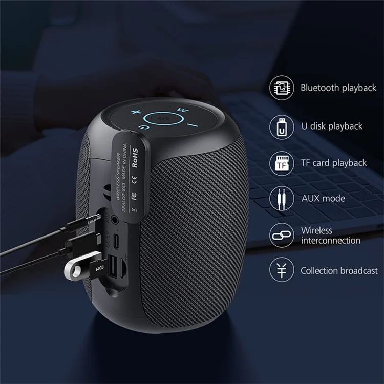 ZEALOT S53 20W Enceinte sans fil portable TWS Haut-parleur sans fil Outdoor Waterproof Bluetooth Stéréo Musique Subwoofer - Noir
