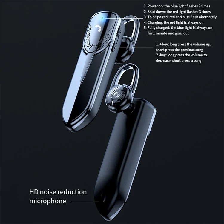 M81 Business Single Ear Wireless Bluetooth 5.2 Headset Hands-free Call Music Stereo Earphone - Black