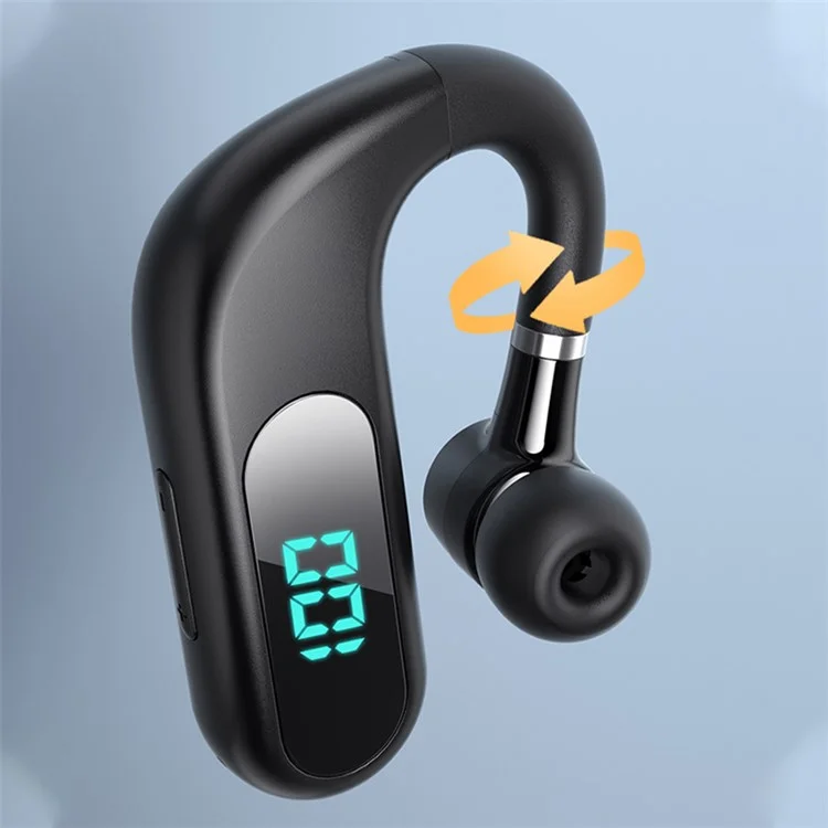 V13 Business Single Ear Earhook Wireless Bluetooth 5.2 Headset Hands-free Earphone with Smart Digital Display - Black