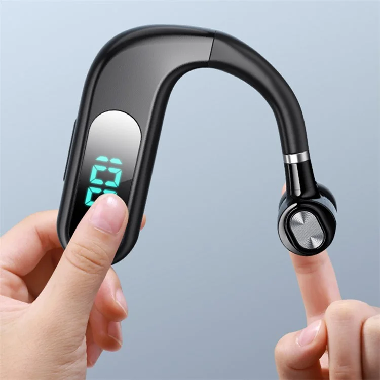 V13 Business Single Ear Earhook Wireless Bluetooth 5.2 Headset Hands-free Earphone with Smart Digital Display - Black