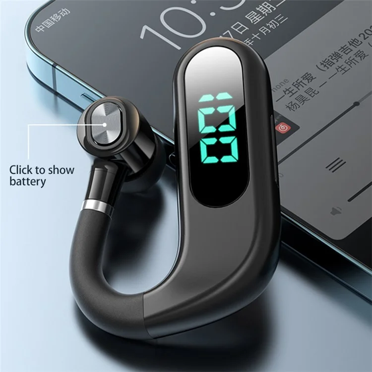 V13 Business Single Ear Earhook Wireless Bluetooth-compatible 5.2 Headset Hands-free Earphone with Smart Digital Display - Black