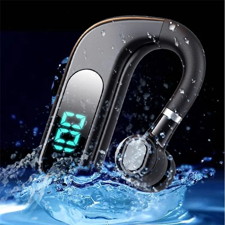 V13 Business Single Ear Earhook Wireless Bluetooth 5.2 Headset Hands-free Earphone with Smart Digital Display - Black