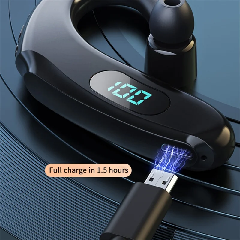 Q20 Wireless Bluetooth-compatible Headphones with LED Digital Display Single Ear Hook Earphones - Blue