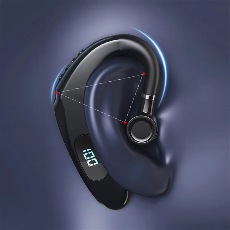 Q20 Wireless Bluetooth-compatible Headphones with LED Digital Display Single Ear Hook Earphones - Blue