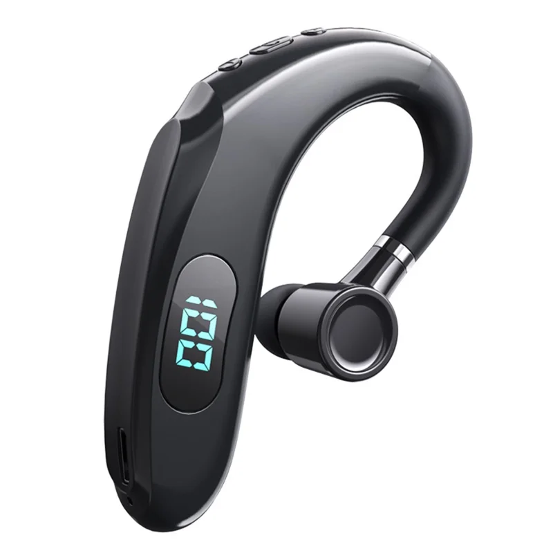Q20 Wireless Bluetooth-compatible Headphones with LED Digital Display Single Ear Hook Earphones - Black