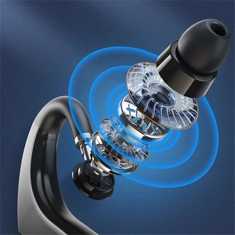 Q20 Wireless Bluetooth-compatible Headphones with LED Digital Display Single Ear Hook Earphones - Black