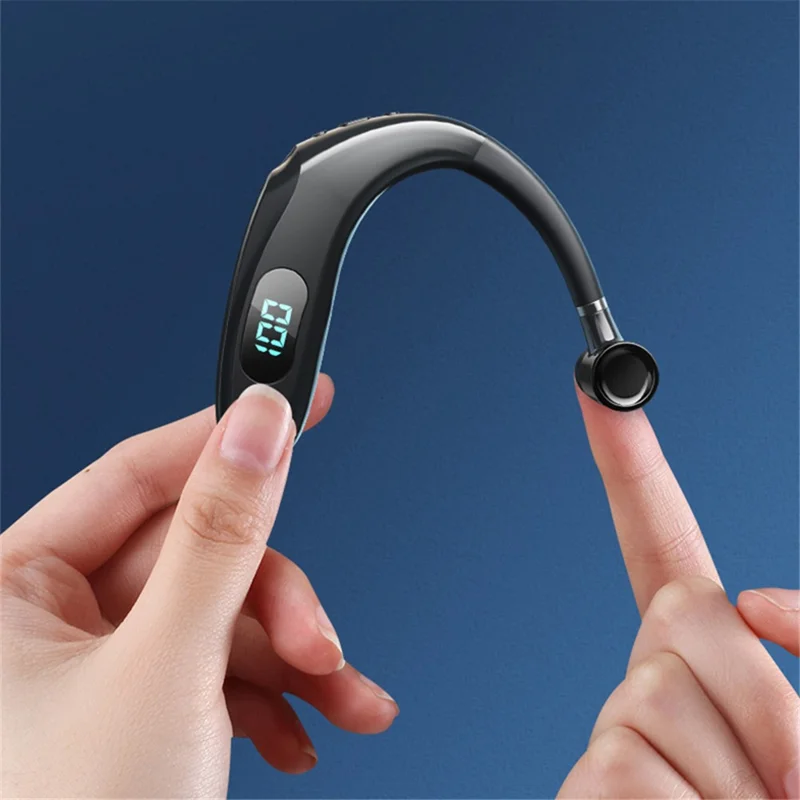 Q20 Wireless Bluetooth-compatible Headphones with LED Digital Display Single Ear Hook Earphones - Black