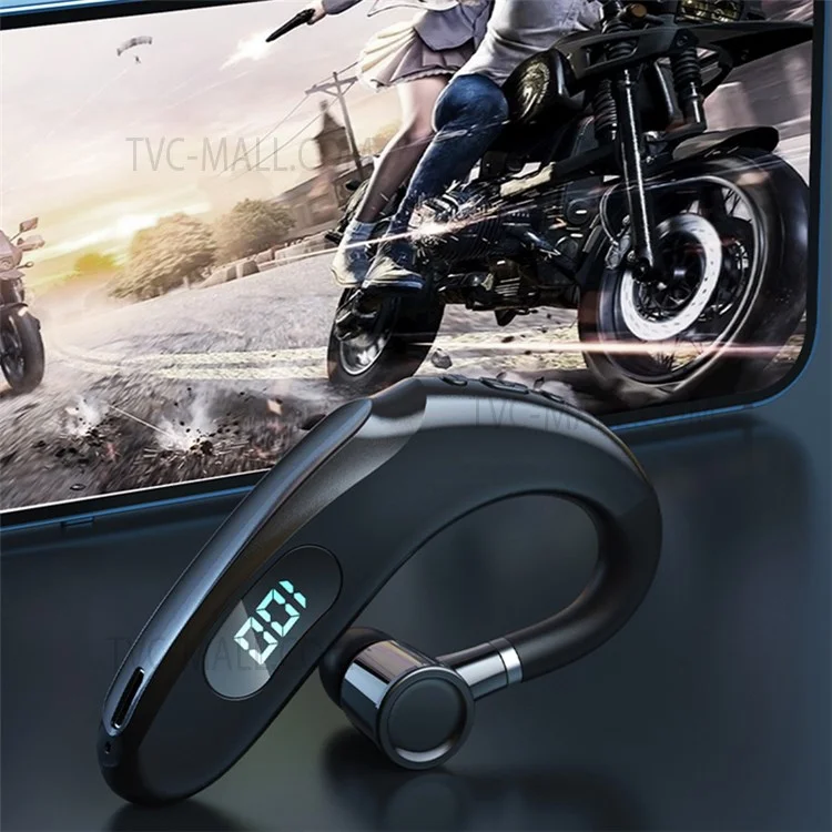 Fones de ouvido Bluetooth sem fio Q20 com display digital LED e gancho para orelha única - Branco