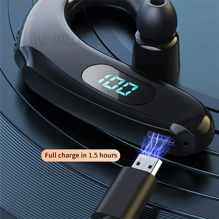 Fones de ouvido Bluetooth sem fio Q20 com display digital LED e gancho para orelha única - Branco