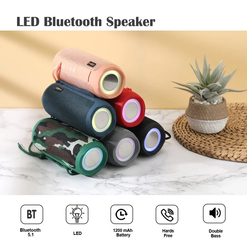 TG227 Outdoor Portable Wireless Bluetooth Speaker IPX5 Waterproof Subwoofer Stereo Sound Amplifier USB Speaker Support FM TF (CE) - Black