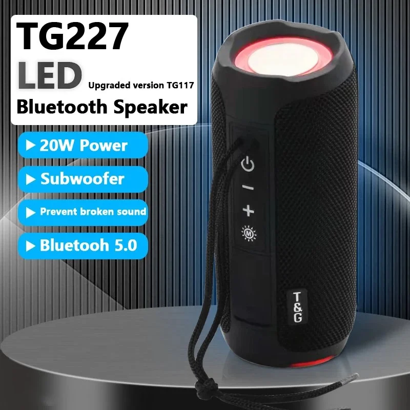 TG227 Outdoor Portable Wireless Bluetooth Speaker IPX5 Waterproof Subwoofer Stereo Sound Amplifier USB Speaker Support FM TF (CE) - Black