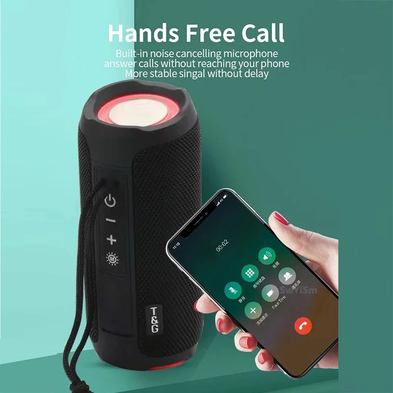 TG227 Outdoor Portable Wireless Bluetooth Speaker IPX5 Waterproof Subwoofer Stereo Sound Amplifier USB Speaker Support FM TF (CE) - Black