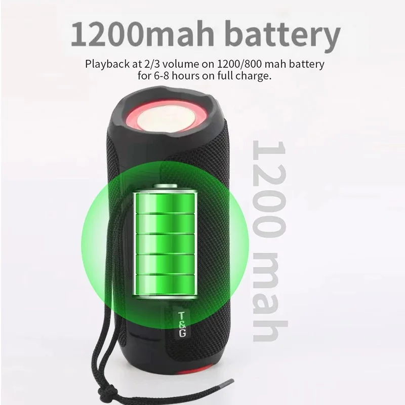 TG227 Outdoor Portable Wireless Bluetooth Speaker IPX5 Waterproof Subwoofer Stereo Sound Amplifier USB Speaker Support FM TF (CE) - Black