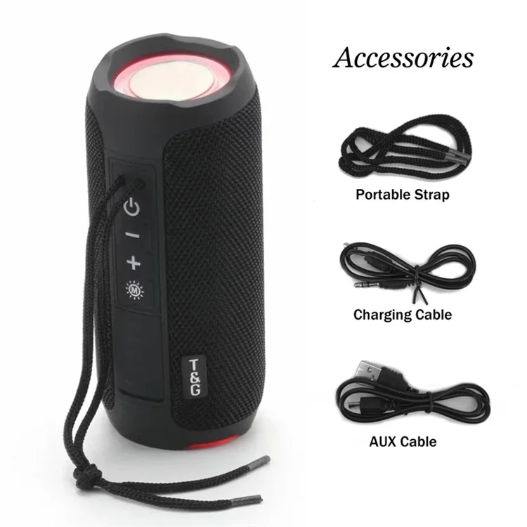 TG227 Outdoor Portable Wireless Bluetooth Speaker IPX5 Waterproof Subwoofer Stereo Sound Amplifier USB Speaker Support FM TF (CE) - Black