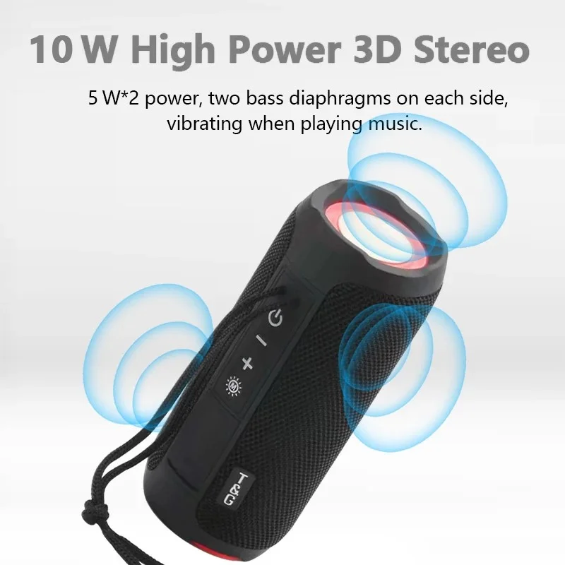 TG227 Outdoor Portable Wireless Bluetooth Speaker IPX5 Waterproof Subwoofer Stereo Sound Amplifier USB Speaker Support FM TF (CE) - Red
