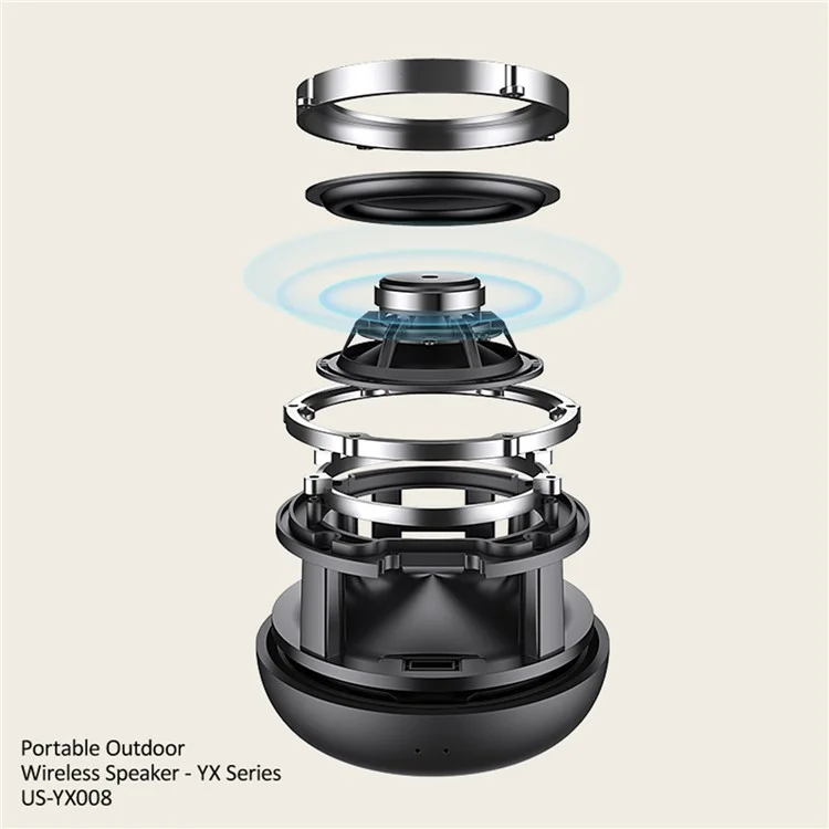 USAMS US-YX008 Outdoor Portable Bluetooth-compatible Wireless Stereo Speaker Deep Bass Waterproof Subwoofer Loudspeaker