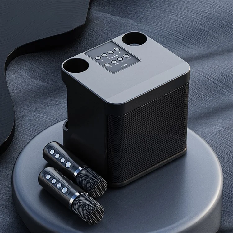 YS-203 Portable K Song Bluetooth-compatible Soundbox Speaker Wireless Microphone Set Outdoor Family Party Singing Song Subwoofer - Black