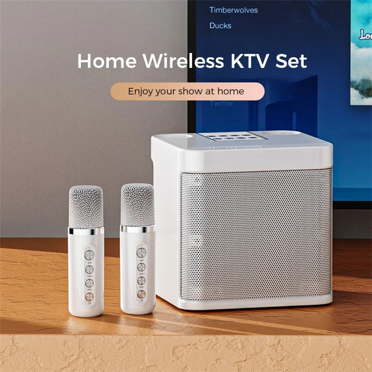 YS-203 Portable K Song Bluetooth-compatible Soundbox Speaker Wireless Microphone Set Outdoor Family Party Singing Song Subwoofer - Black