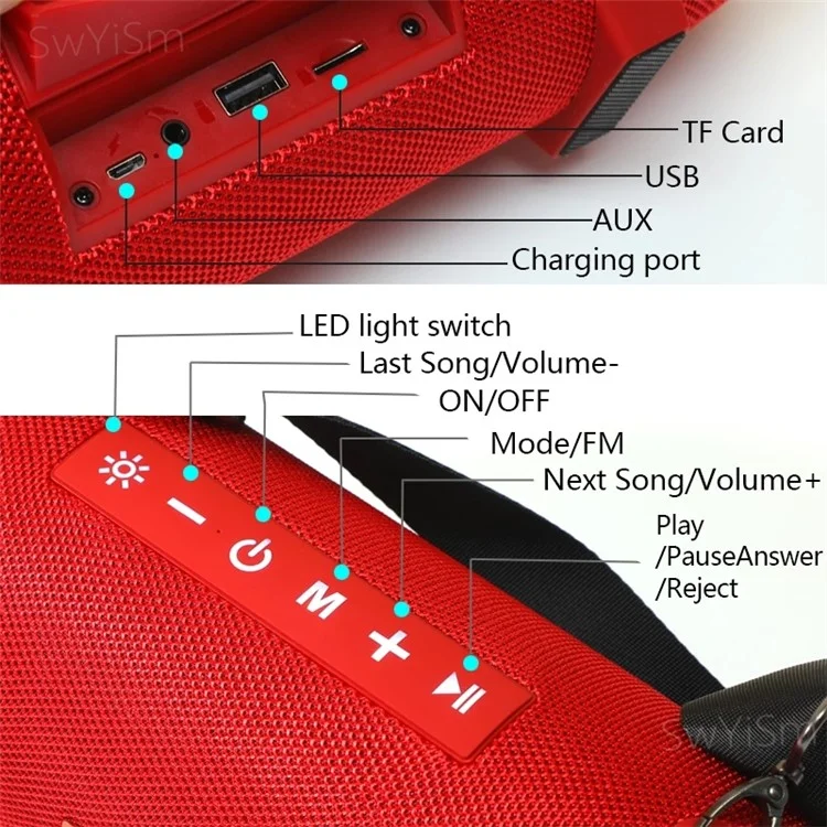 T&G TG322 Portable 20W Bluetooth-compatible Wireless Speaker High Power Waterproof Computer Subwoofer Speaker Sound Amplifier with RGB Light Support FM TF Card (CE) - Red