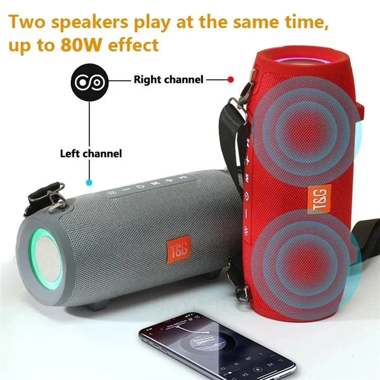 t & g TG322 Tragbarer 20W Bluetooth Wireless Lautsprecher Hochleistungs -wasserfisch -computer -subwoofer -lautsprecher -schallverstärker Mit RGB Light Support FM TF Card (CE) - Rot