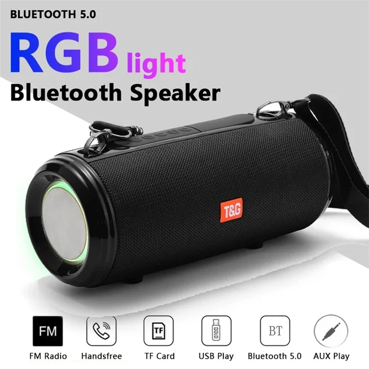 T&G TG537 RGB Light Bluetooth Speaker High Power Waterproof Portable Computer Subwoofer Speaker Support FM TF Card - Black