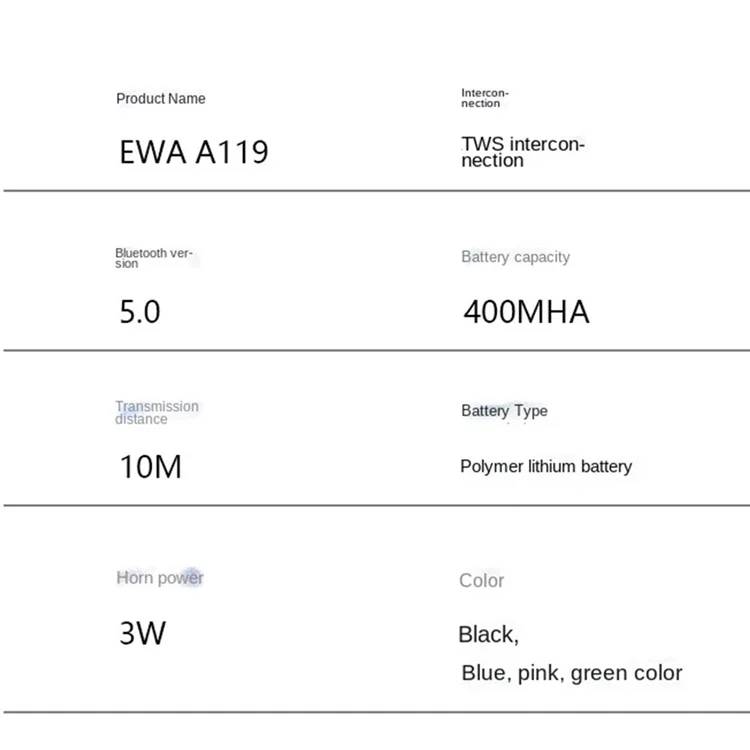 EWA A119 Portátil Wireless Bluetooth Alto -falante IPX7 Provérca de Salão -de -falante de Alto -falante de Alto -falante Amp Para Laptops Para Laptops Celulares - Preto