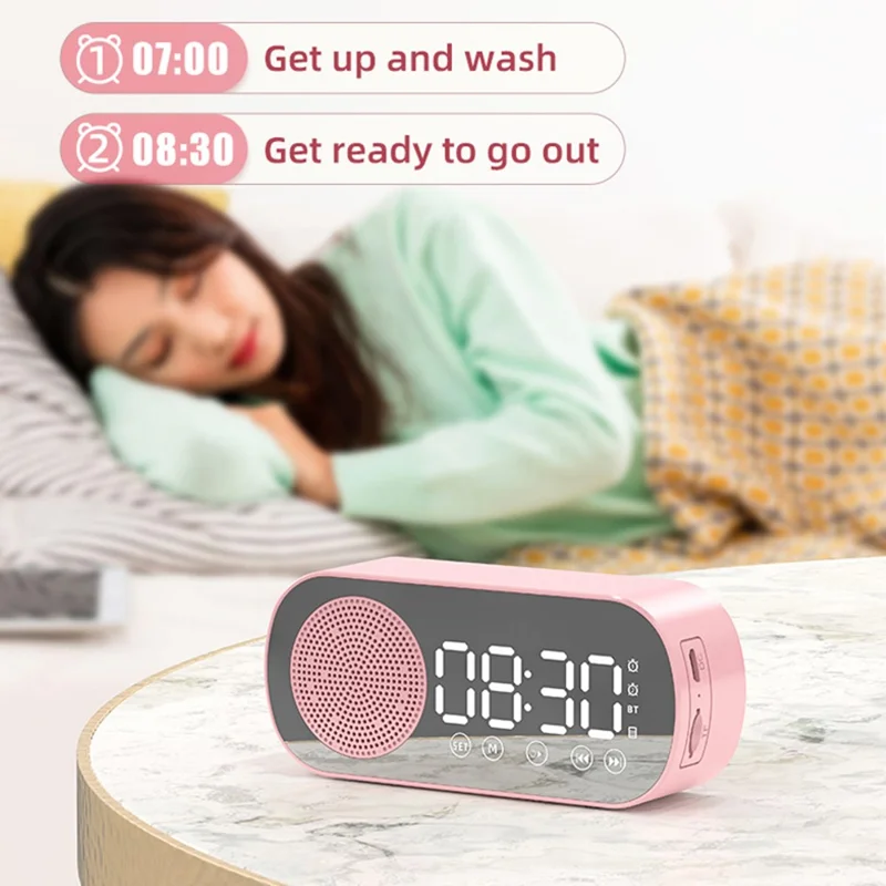 Z7 Portable Wireless Speaker Digital Bluetooth-compatible 5.0 Sound Amplifier Multifunction Mirror Alarm Clock with FM Radio Music - White