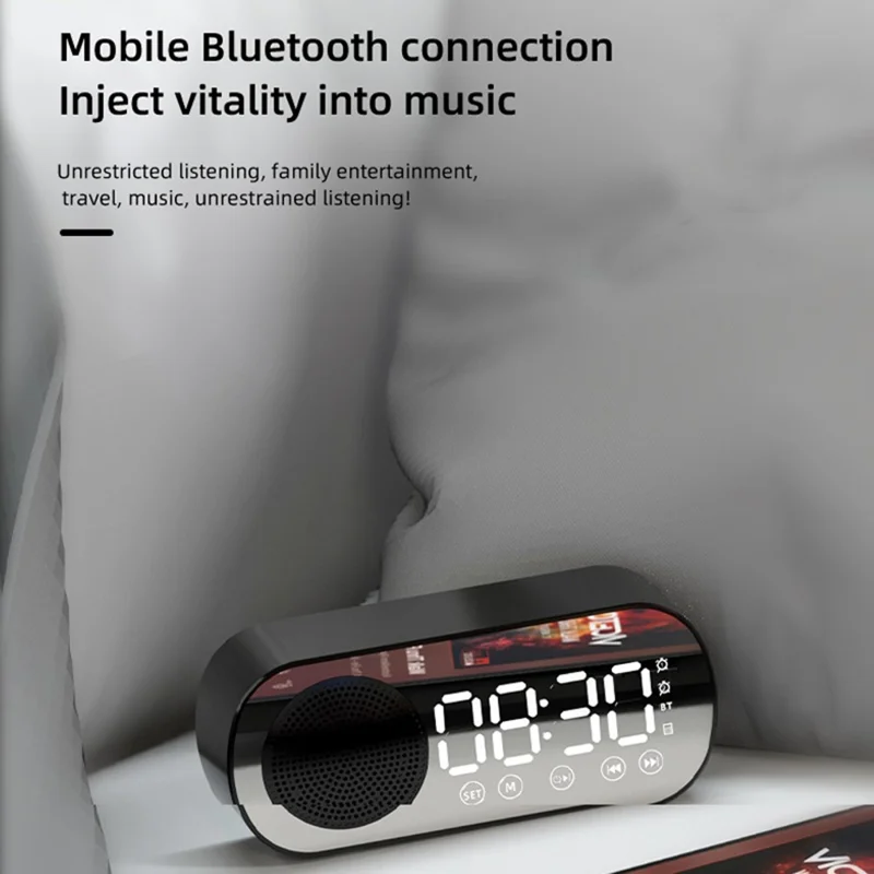 Z7 Portable Wireless Speaker Digital Bluetooth-compatible 5.0 Sound Amplifier Multifunction Mirror Alarm Clock with FM Radio Music - White