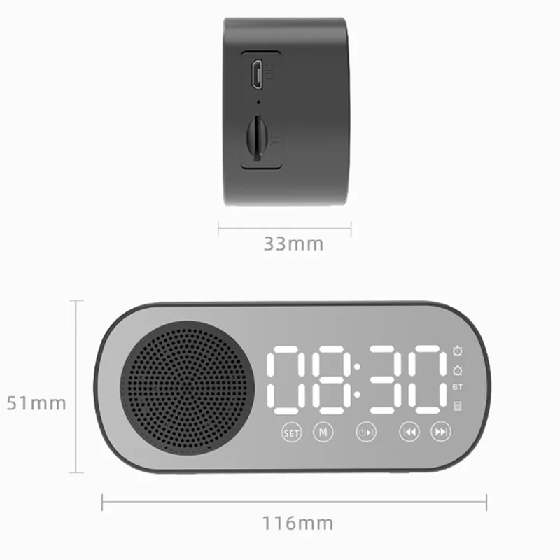 Z7 Portable Wireless Speaker Digital Bluetooth-compatible 5.0 Sound Amplifier Multifunction Mirror Alarm Clock with FM Radio Music - White