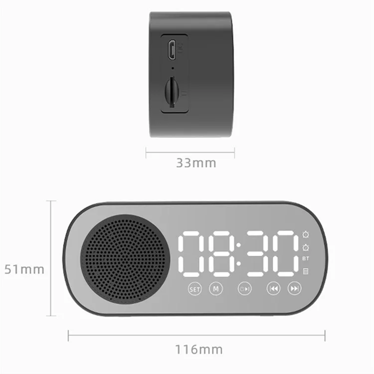 Z7 Portable Wireless Speaker Digital Bluetooth-compatible 5.0 Sound Amplifier Multifunction Mirror Alarm Clock with FM Radio Music - Black