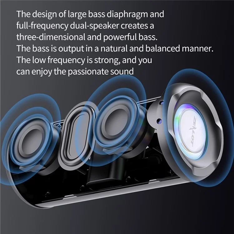 Zealot S46 Altoparlante Bluetooth Wireless Wireless Outdoor IPX5 Subwoofer Impermeabile Supporto AUX / TF Card / U Disco