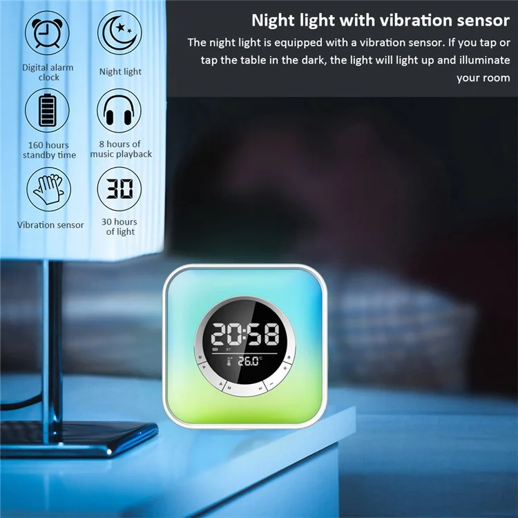 P10 Multifunction Bluetooth-compatible Speaker Color Changing LED Touch Mood Light Digital Alarm Clock Thermometer (CE Certified)