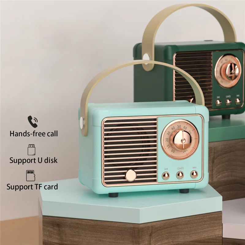 HM11 2nd Gen Retro Bluetooth-compatible Speaker Portable Wireless Speaker Support U-disk TF Card AUX - Green