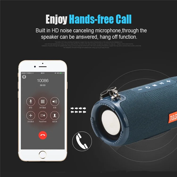 Haut-parleur Bluetooth T&G TG324 Haute Puissance Antipoussiérage Portable Caisson de Basses Enceinte Son Amp avec Bandoulière Support FM/TF pour Ordinateurs Portables Téléphones Mobiles (CE) - Bleu