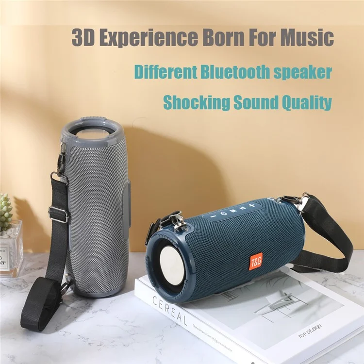 Haut-parleur Bluetooth T&G TG324 Haute Puissance Antipoussiérage Portable Caisson de Basses Enceinte Son Amp avec Bandoulière Support FM/TF pour Ordinateurs Portables Téléphones Mobiles (CE) - Bleu