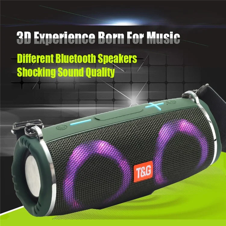 T&G TG642 RGB Light Bluetooth Speaker High Power Waterproof Wireless Speaker Support FM/TF Portable Subwoofer Speaker with Shoulder Strap for Laptops (CE) - Black