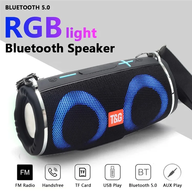 t & g TG642 RGB Light Bluetooth -lautsprecher Hochleistungsmächtiger Wasserdichte Drahtlosen Lautsprecher Unterstützung FM/TF Tragbarer Subwoofer -lautsprecher Mit Schultergurt Für Laptops (CE) - Grau