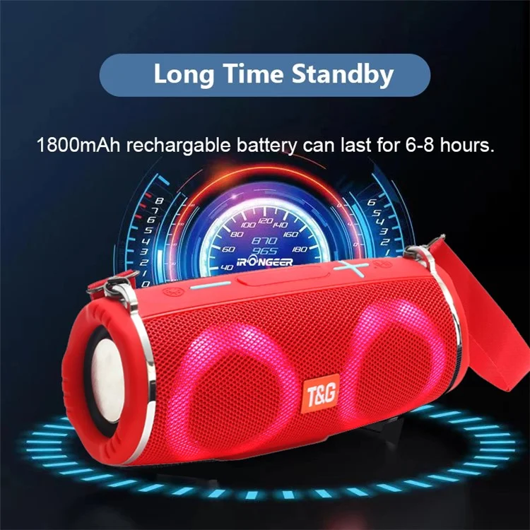 T&G T&G TG642 Rvb Light Bluetooth Enceinte Bluetooth High Power Imperproof-wireless Tele-haut Prise en Charge fm / tf Subwoofer Portable Enceinte Avec Bandoulière Pour Ordinateurs Portables (CE) - Vert