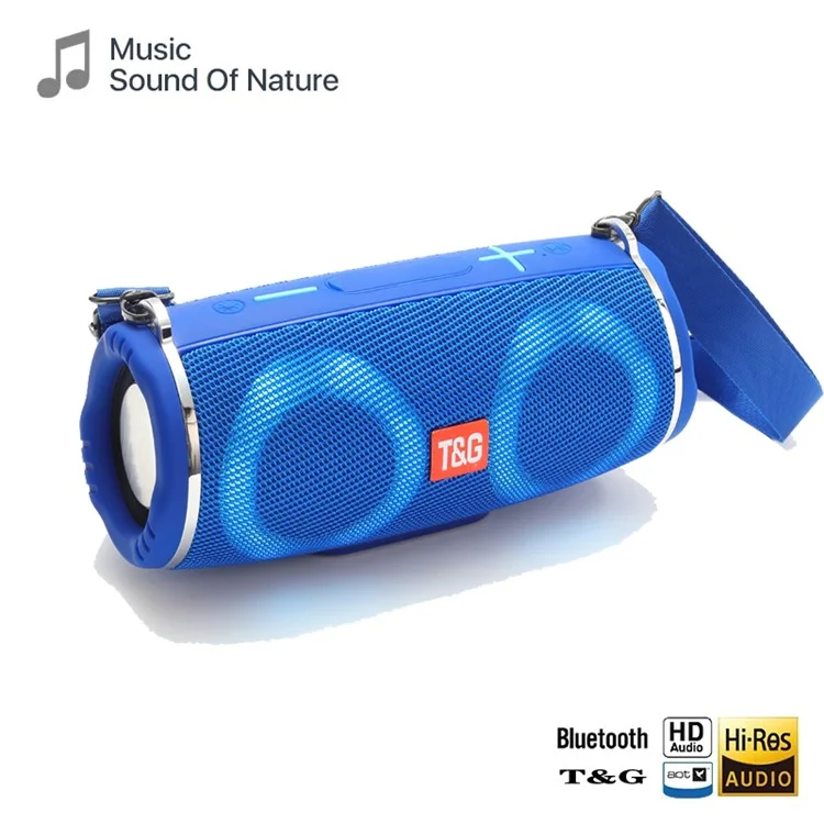 T&G TG642 RGB Light Bluetooth Speaker High Power Waterproof Wireless Speaker Support FM/TF Portable Subwoofer Speaker with Shoulder Strap for Laptops (CE) - Blue