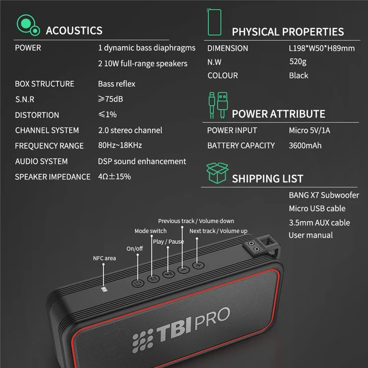 CYBORIS CYB-X7 Portable TWS Bluetooth Speaker Power Bank Support NFC Touch Connection