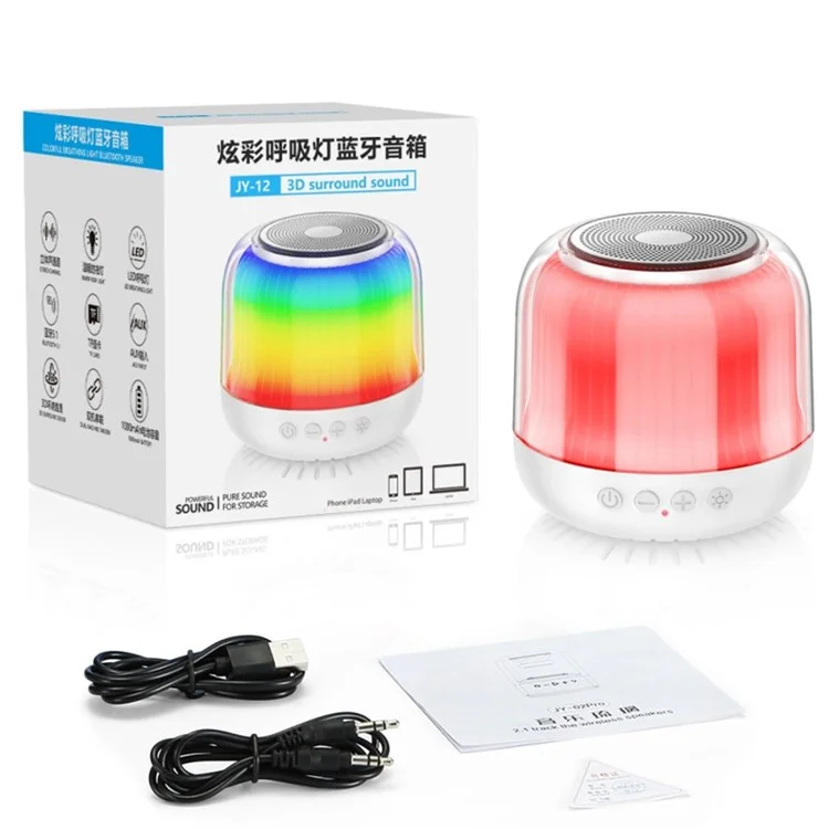 Altavoz Mini Portable JY12 Con 360 Grados de Luz RGB LED LED Cambio de Multicolor Bluetooth Subwoofer Inalámbrico - Blanco