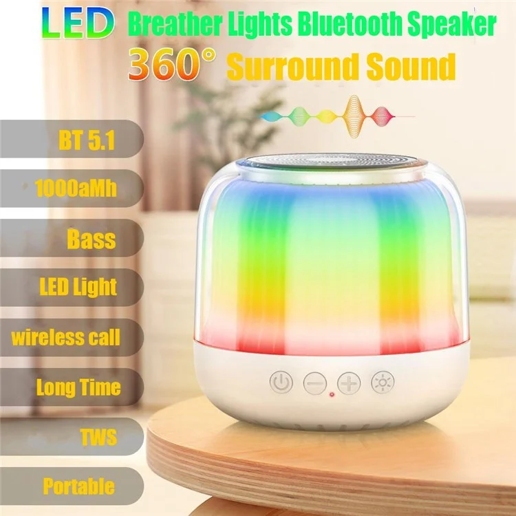 Altavoz Mini Portable JY12 Con 360 Grados de Luz RGB LED LED Cambio de Multicolor Bluetooth Subwoofer Inalámbrico - Blanco