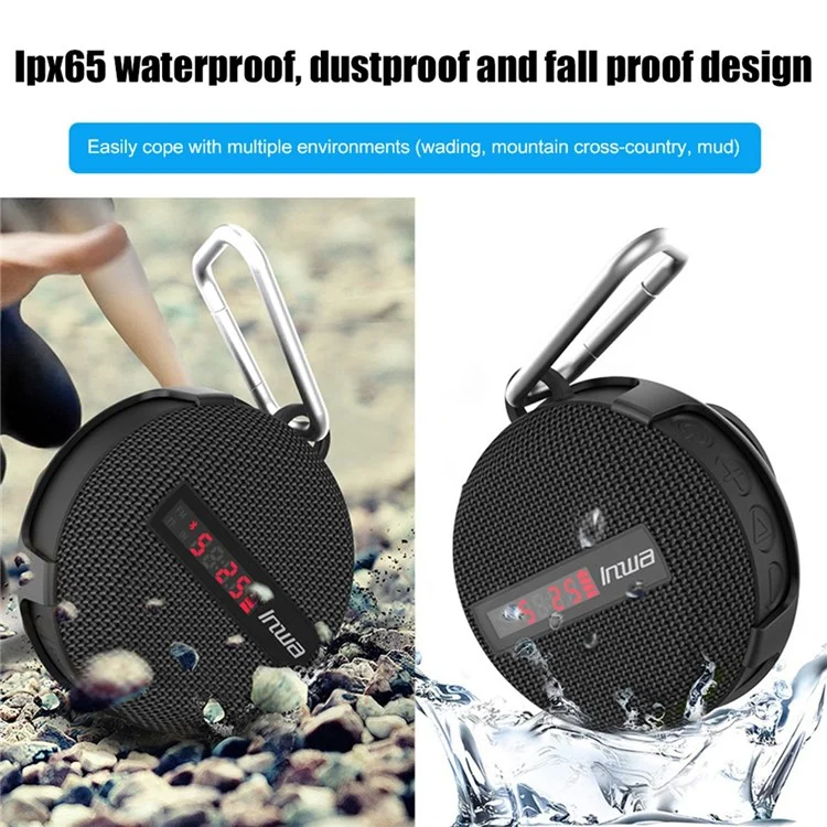 INWA Outdoor Riding Wireless Speaker with Smart LED Digital Display Portable Bluetooth Speaker lPX65 Waterproof Subwoofer Sound Amplifier Support Hands-Free Calling (CE) - Black