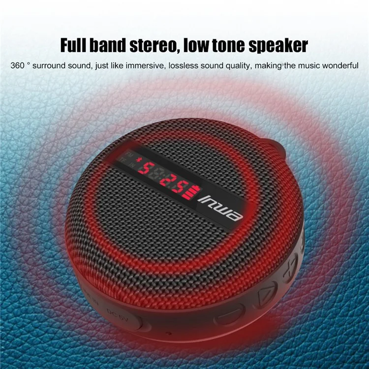 INWA Outdoor Riding Wireless Speaker with Smart LED Digital Display Portable Bluetooth Speaker lPX65 Waterproof Subwoofer Sound Amplifier Support Hands-Free Calling (CE) - Black