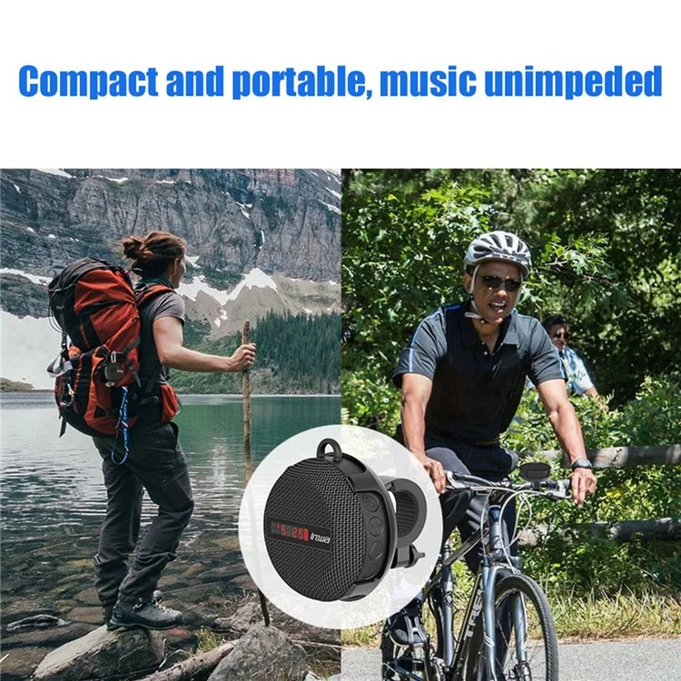 INWA Outdoor Riding Wireless Speaker with Smart LED Digital Display Portable Bluetooth Speaker lPX65 Waterproof Subwoofer Sound Amplifier Support Hands-Free Calling (CE) - Black