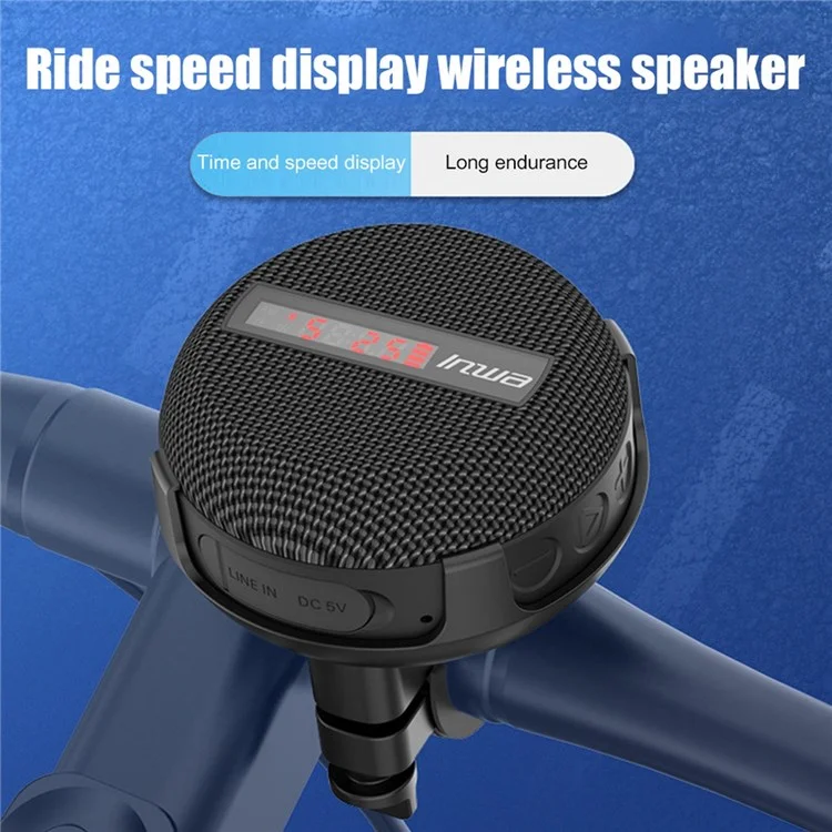 INWA Outdoor Riding Wireless Speaker with Smart LED Digital Display Portable Bluetooth Speaker lPX65 Waterproof Subwoofer Sound Amplifier Support Hands-Free Calling (CE) - Black