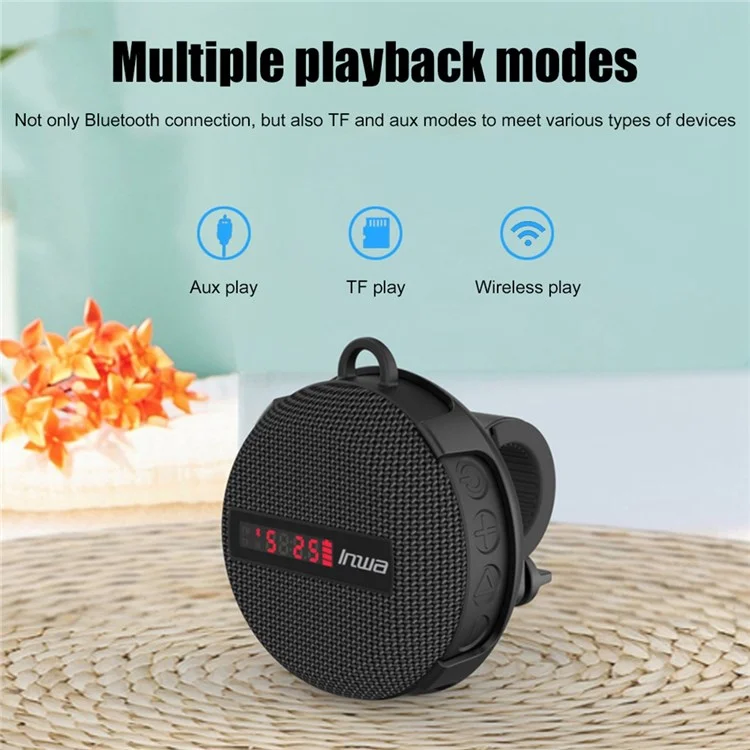 INWA Outdoor Riding Wireless Speaker with Smart LED Digital Display Portable Bluetooth Speaker lPX65 Waterproof Subwoofer Sound Amplifier Support Hands-Free Calling (CE) - Black