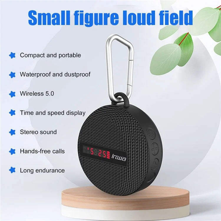 INWA Outdoor Riding Wireless Speaker with Smart LED Digital Display Portable Bluetooth Speaker lPX65 Waterproof Subwoofer Sound Amplifier Support Hands-Free Calling (CE) - Black